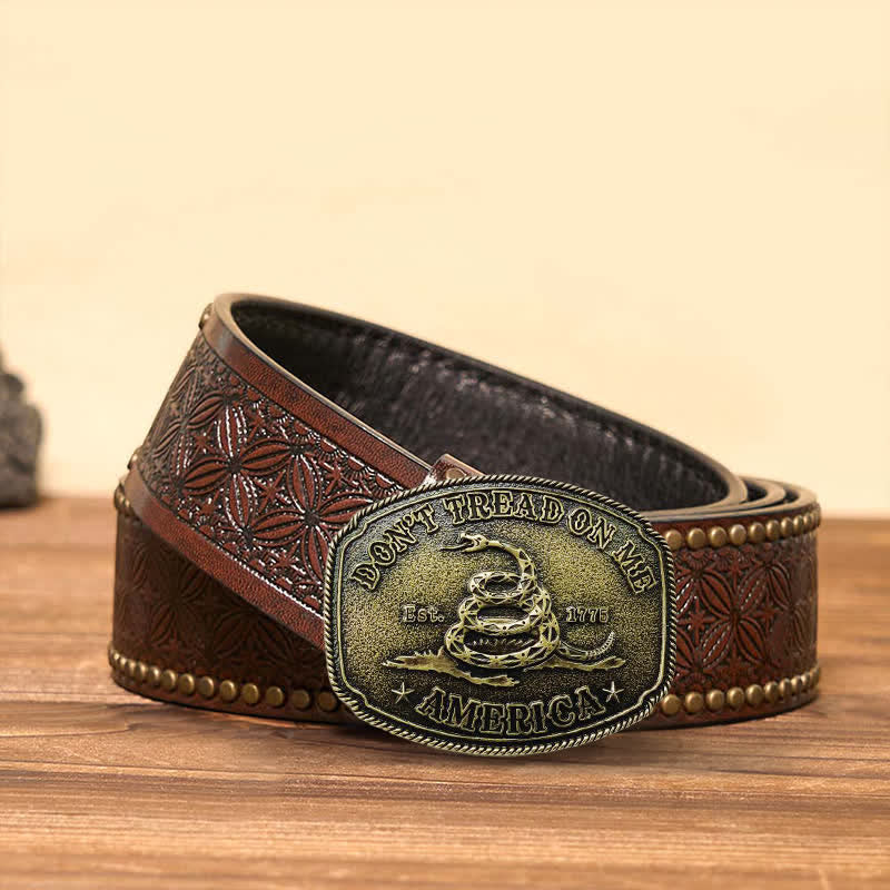 Cinturón de cuero con hebilla de serpiente estilo bronce antiguo para hombre, hecho a mano