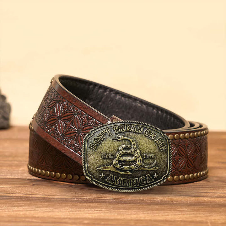 Cinturón de cuero con hebilla de serpiente estilo bronce antiguo para hombre, hecho a mano
