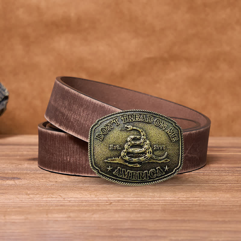 Cinturón de cuero con hebilla de serpiente estilo bronce antiguo para hombre, hecho a mano