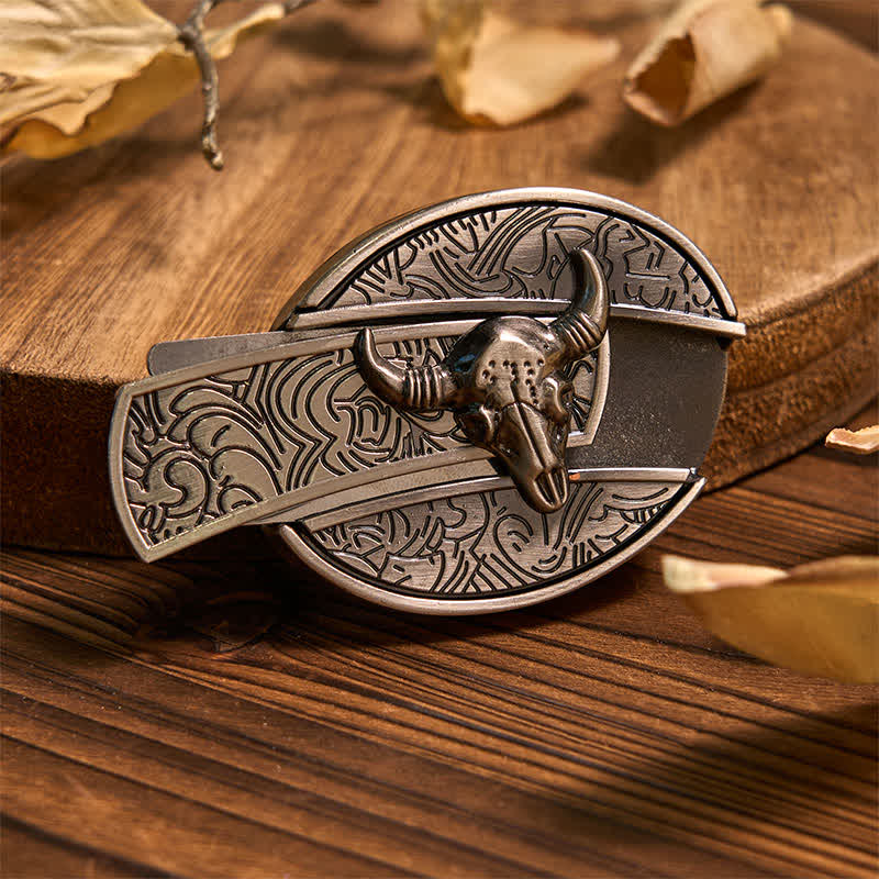 Conjunto de colgante y anillo con hebilla de cinturón con cuchillo oculto de toro Longhorn