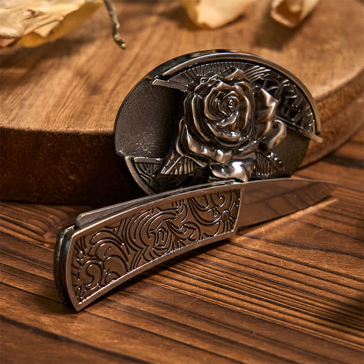 Conjunto de hebilla de cinturón con colgante de cuerno largo y anillo de cabra con cuchillo oculto de Rose DIY