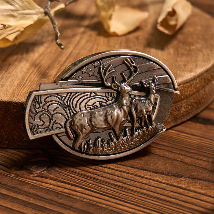 Hebilla de cinturón con cuchillo oculto de ciervo, colgante de cuerno largo, anillo de toro, conjunto DIY