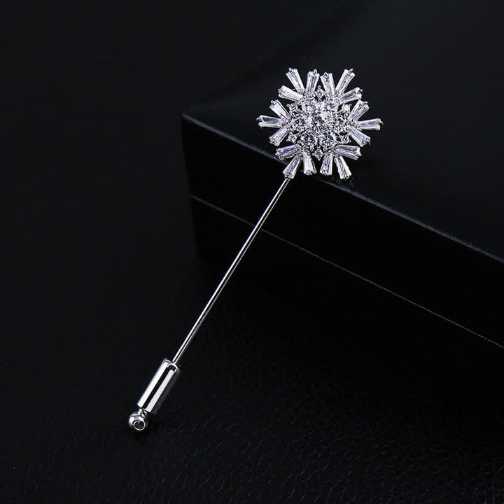 Broche de flor de copo de nieve de cristal artificial brillante