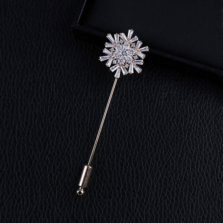 Broche de flor de copo de nieve de cristal artificial brillante