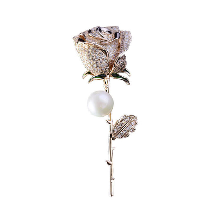 Broche elegante de perlas de imitación con forma de rosa para mujer