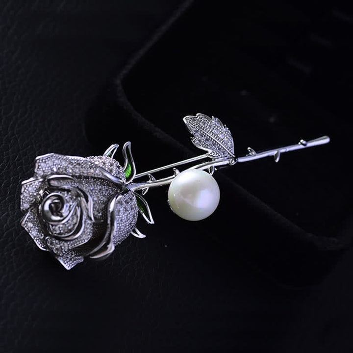 Broche elegante de perlas de imitación con forma de rosa para mujer