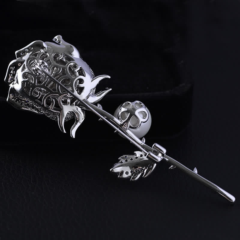 Broche elegante de perlas de imitación con forma de rosa para mujer