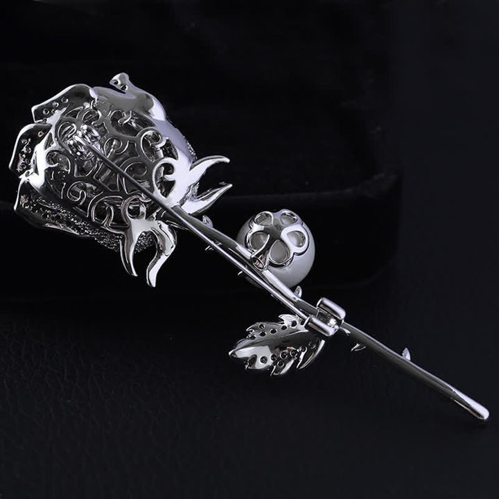 Broche elegante de perlas de imitación con forma de rosa para mujer