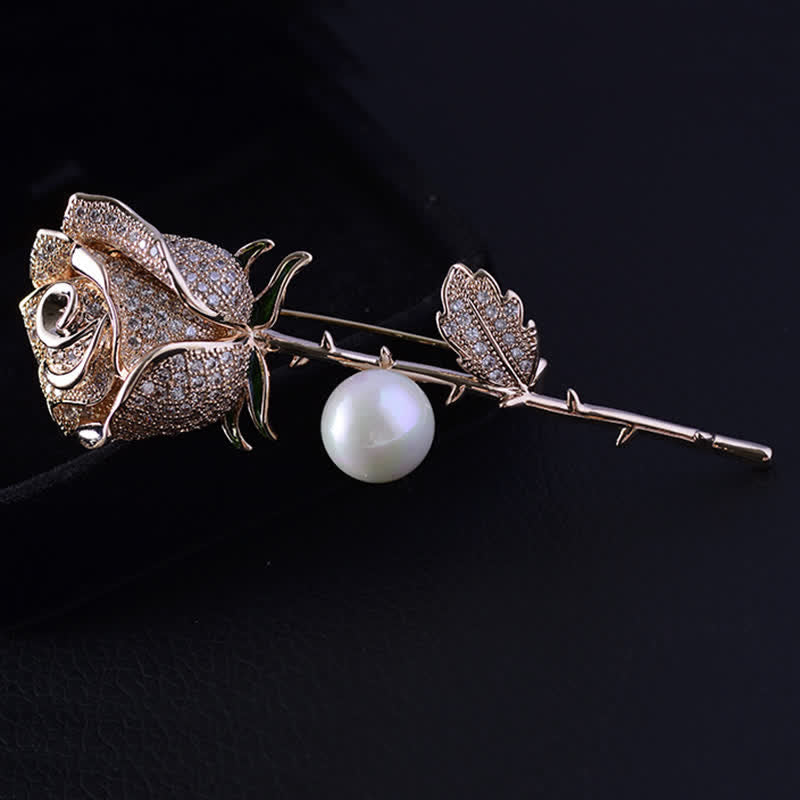 Broche elegante de perlas de imitación con forma de rosa para mujer