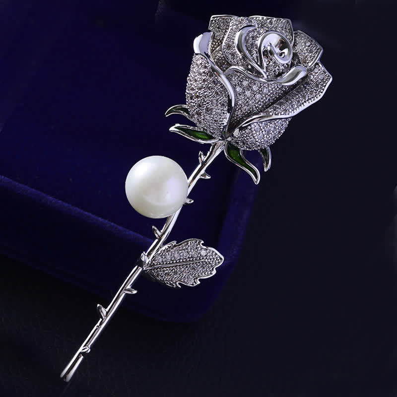 Broche elegante de perlas de imitación con forma de rosa para mujer