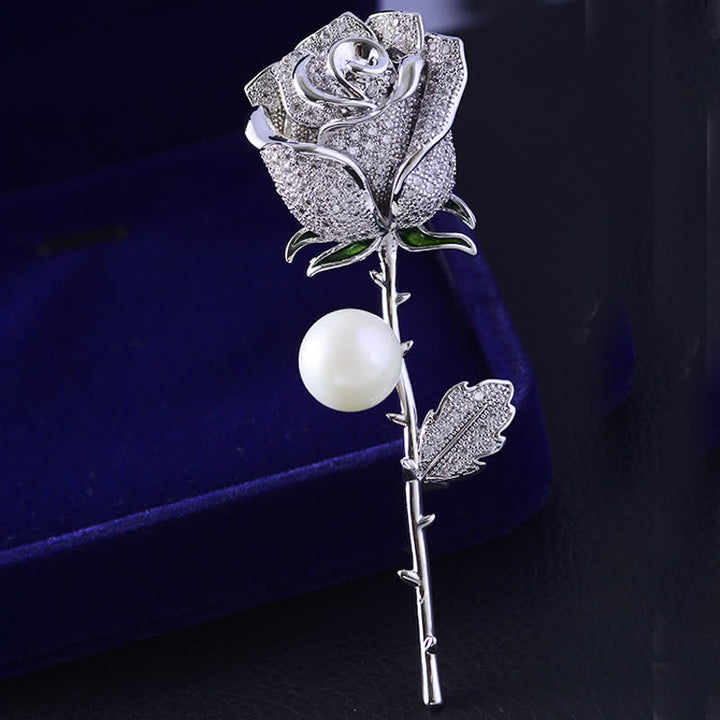 Broche elegante de perlas de imitación con forma de rosa para mujer