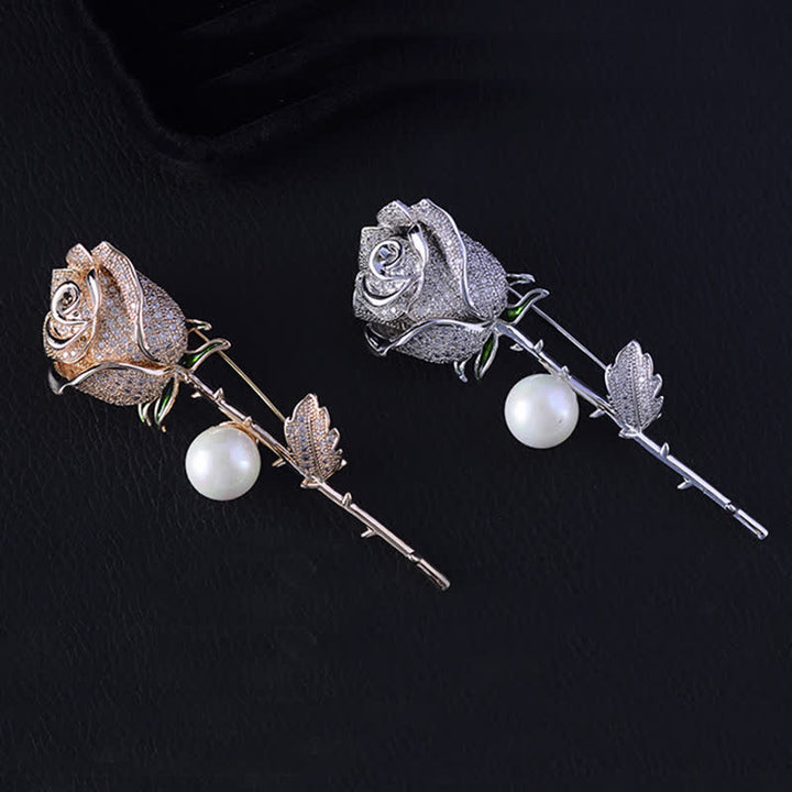 Broche elegante de perlas de imitación con forma de rosa para mujer