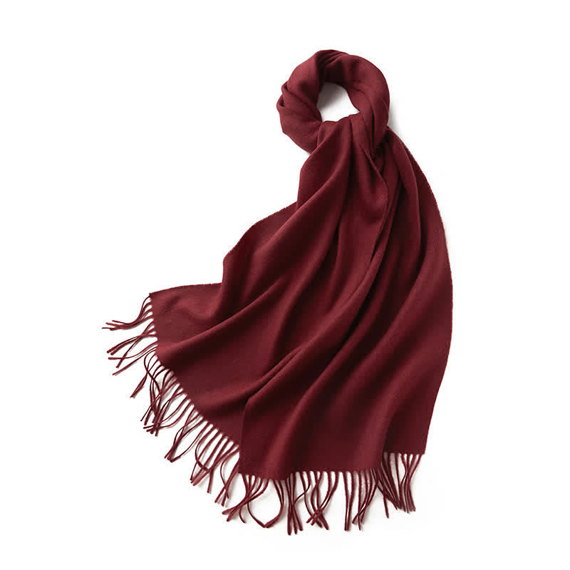 Bufanda unisex sencilla de lana pura con flecos en color liso