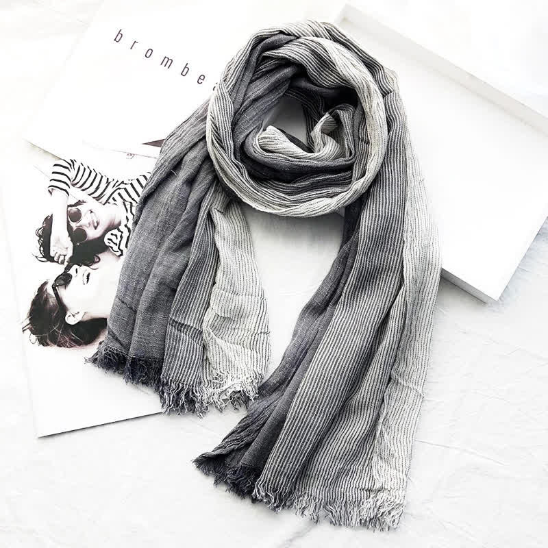 Bufanda unisex de lino y algodón a rayas para primavera y otoño