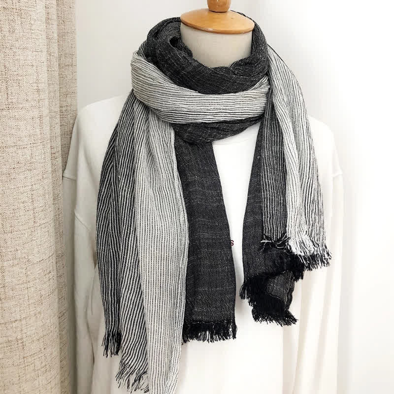 Bufanda unisex de lino y algodón a rayas para primavera y otoño