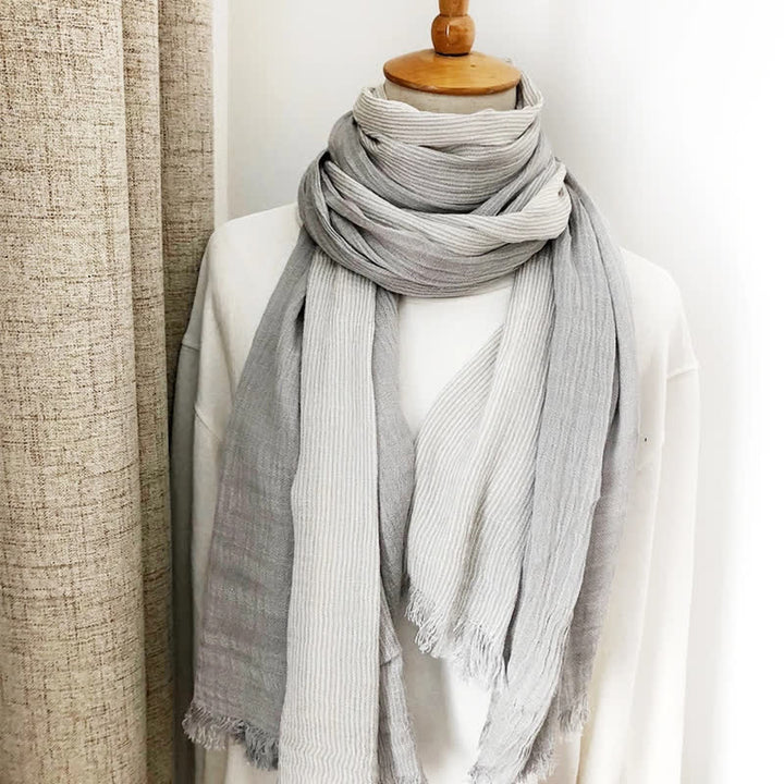 Bufanda unisex de lino y algodón a rayas para primavera y otoño