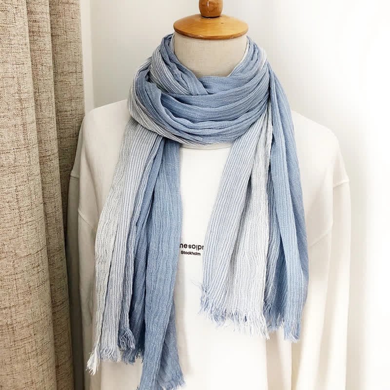 Bufanda unisex de lino y algodón a rayas para primavera y otoño