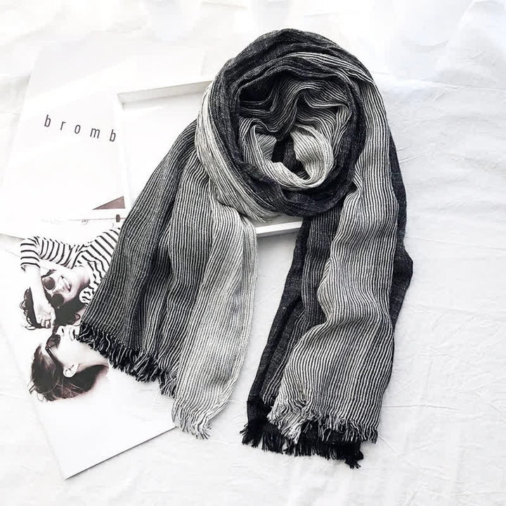 Bufanda unisex de lino y algodón a rayas para primavera y otoño