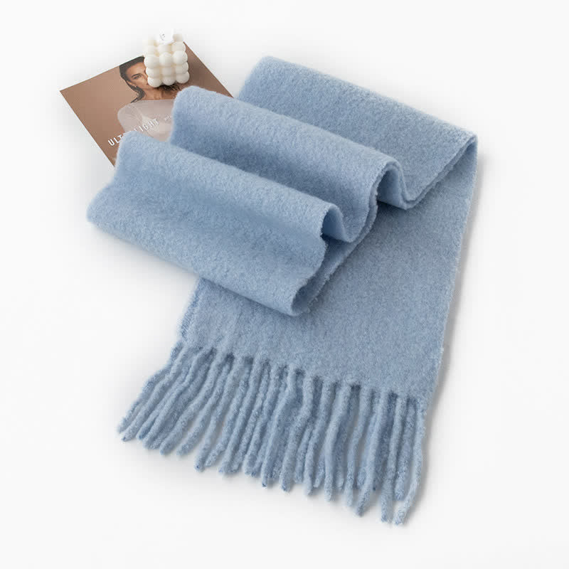 Bufanda unisex de cachemira gruesa con flecos de color sólido