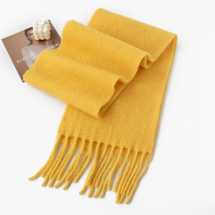 Bufanda unisex de cachemira gruesa con flecos de color sólido