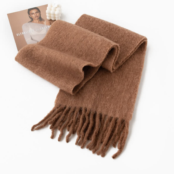 Bufanda unisex de cachemira gruesa con flecos de color sólido