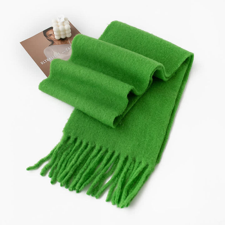 Bufanda unisex de cachemira gruesa con flecos de color sólido