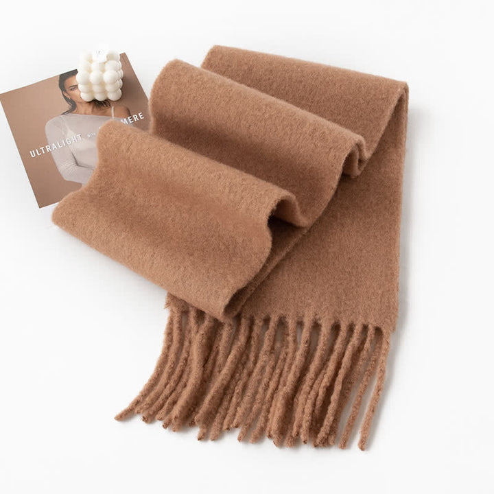 Bufanda unisex de cachemira gruesa con flecos de color sólido