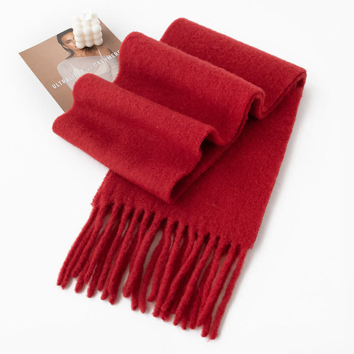 Bufanda unisex de cachemira gruesa con flecos de color sólido