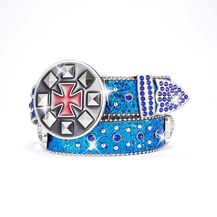 Cinturón de cuero con hebilla cruzada y tachuelas de calavera con diamantes de imitación estilo vintage