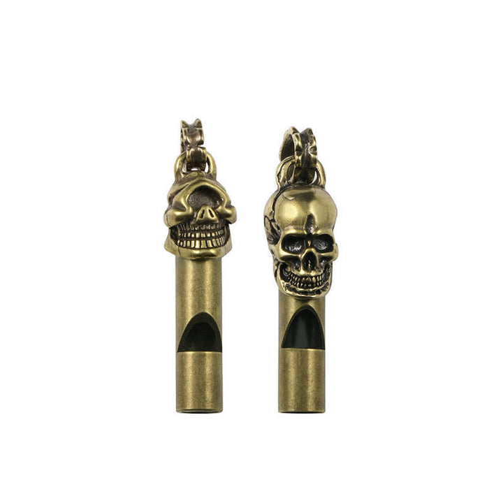 Llavero con silbato de cabeza de calavera de latón Archaize