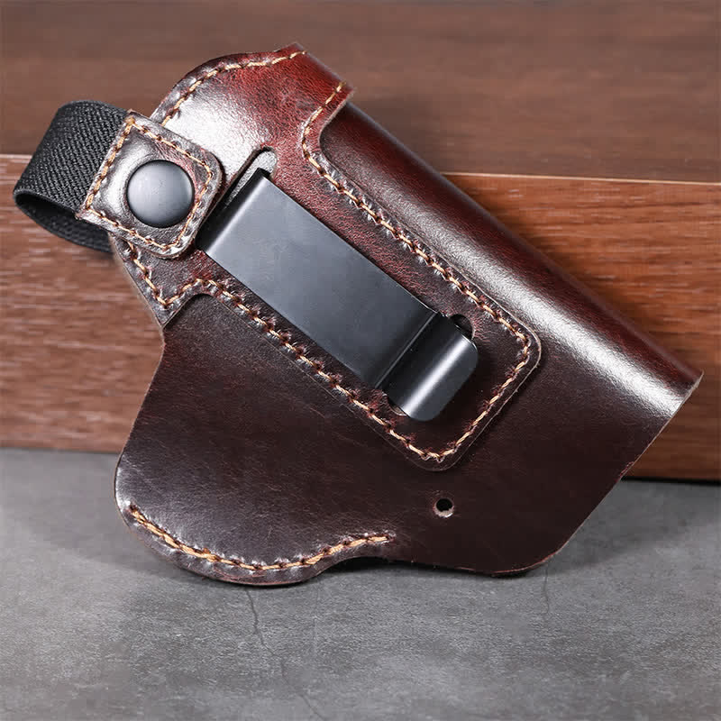 Funda de cuero con clip para cinturón y correa de retención