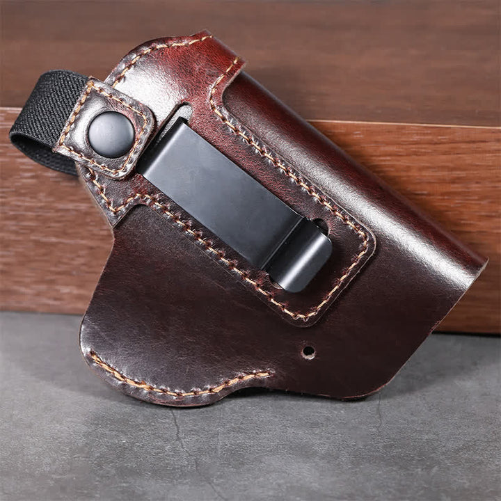 Funda de cuero con clip para cinturón y correa de retención