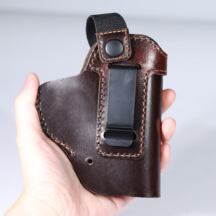 Funda de cuero con clip para cinturón y correa de retención