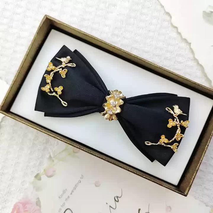 Pajarita de dos capas con ramas de pájaros y metal dorado para hombre