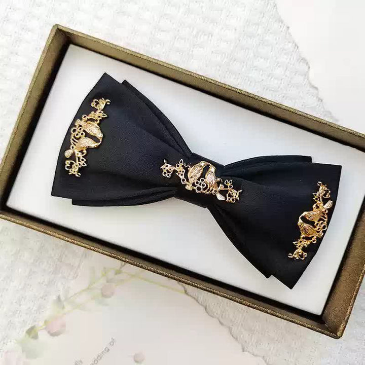Pajarita de dos capas con ramas de pájaros y metal dorado para hombre