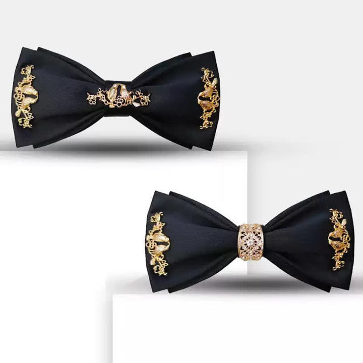 Pajarita de dos capas con ramas de pájaros y metal dorado para hombre