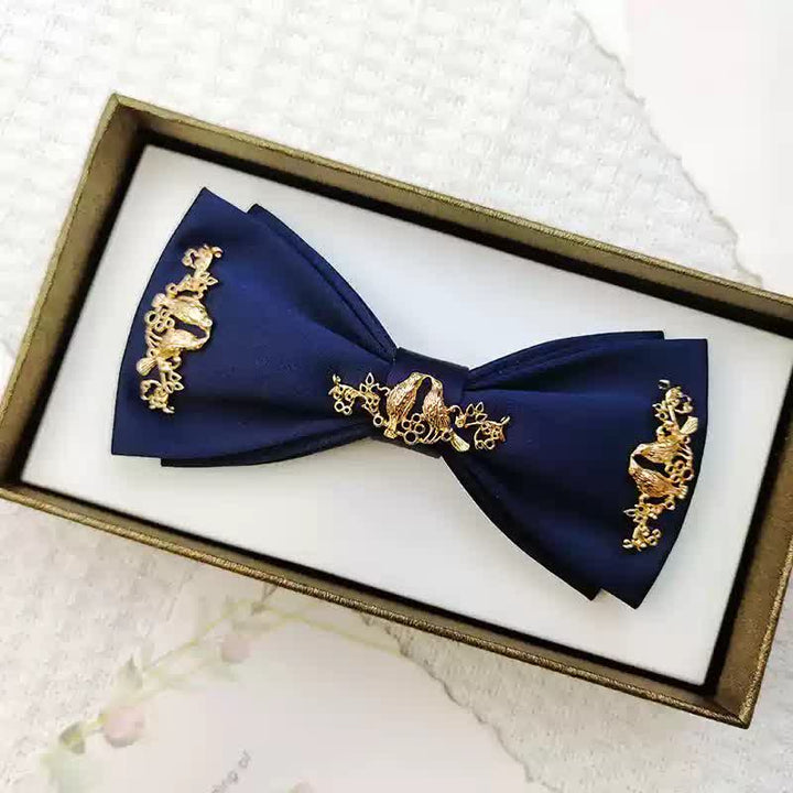 Pajarita de dos capas con ramas de pájaros y metal dorado para hombre