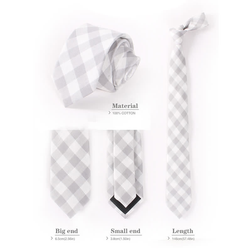 Corbata ajustada de algodón con estampado de cuadros y rayas frescas para hombre