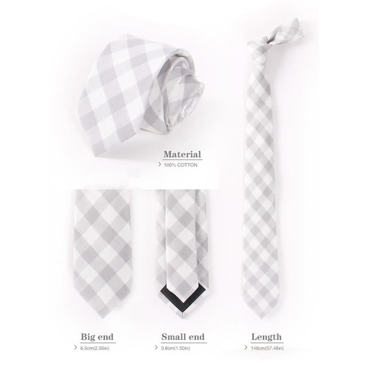 Corbata ajustada de algodón con estampado de cuadros y rayas frescas para hombre