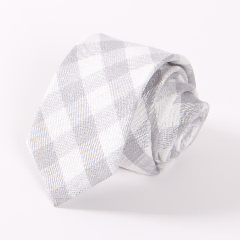 Corbata ajustada de algodón con estampado de cuadros y rayas frescas para hombre