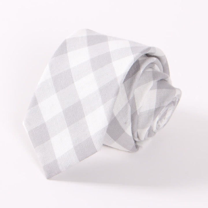Corbata ajustada de algodón con estampado de cuadros y rayas frescas para hombre