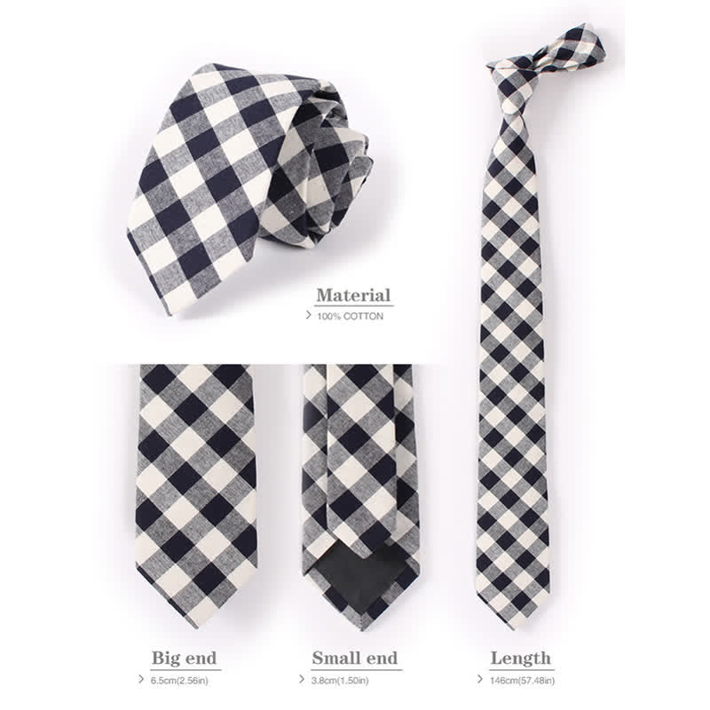 Corbata ajustada de algodón con estampado de cuadros y rayas frescas para hombre