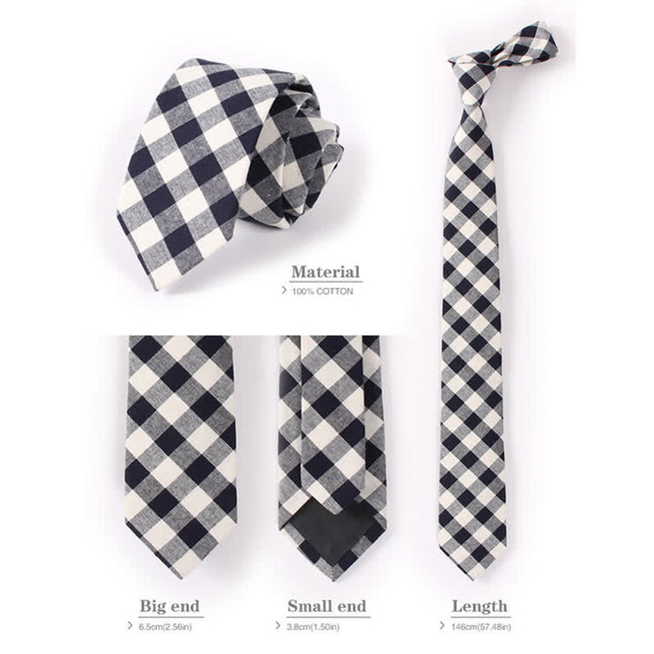 Corbata ajustada de algodón con estampado de cuadros y rayas frescas para hombre