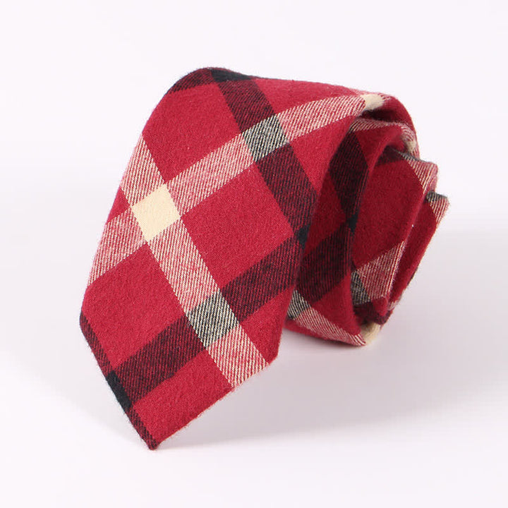Corbata ajustada de algodón con estampado de cuadros y rayas frescas para hombre