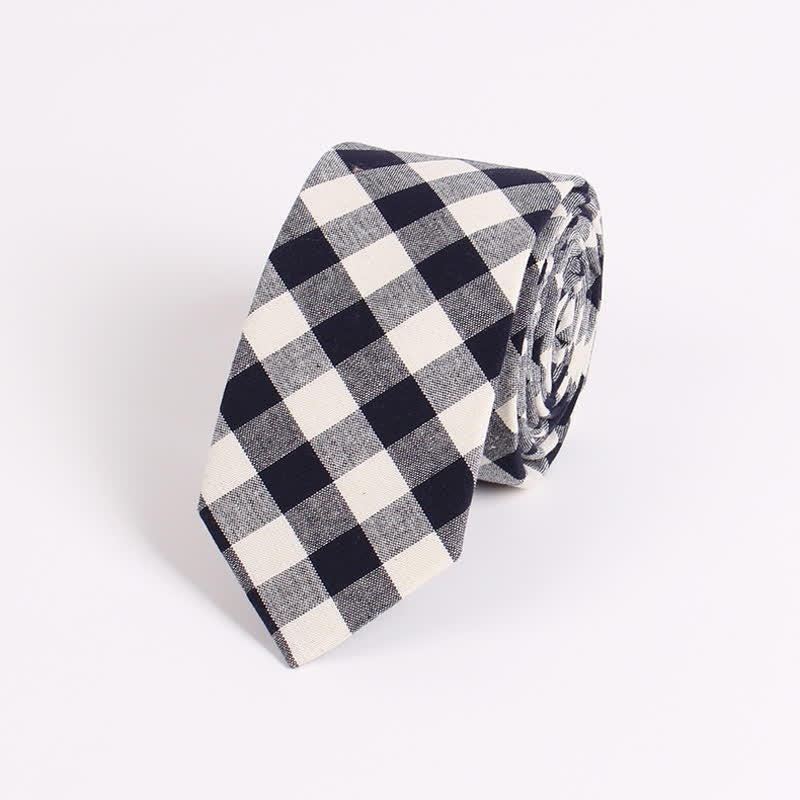 Corbata ajustada de algodón con estampado de cuadros y rayas frescas para hombre