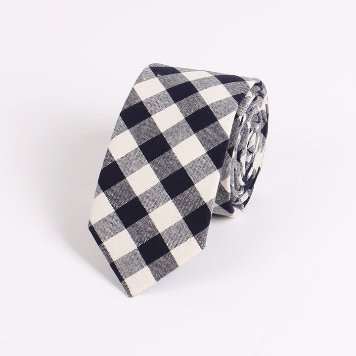 Corbata ajustada de algodón con estampado de cuadros y rayas frescas para hombre