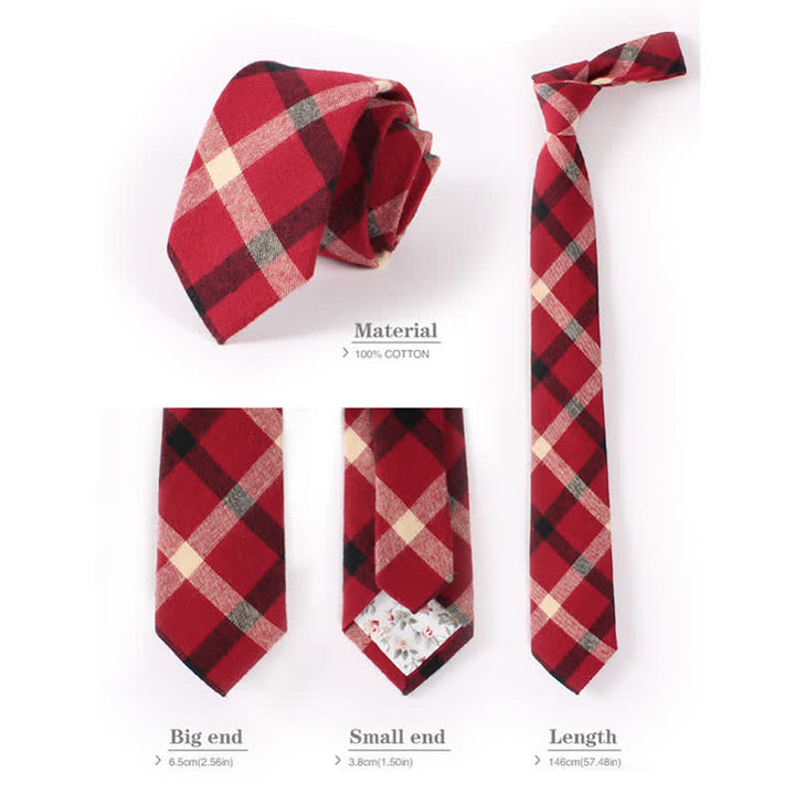 Corbata ajustada de algodón con estampado de cuadros y rayas frescas para hombre