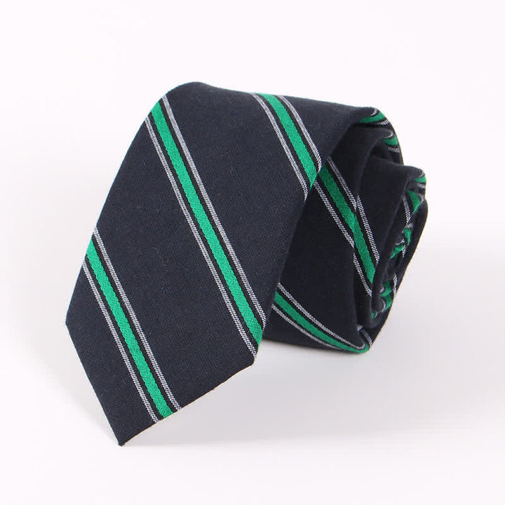 Corbata ajustada de algodón con estampado de cuadros y rayas frescas para hombre