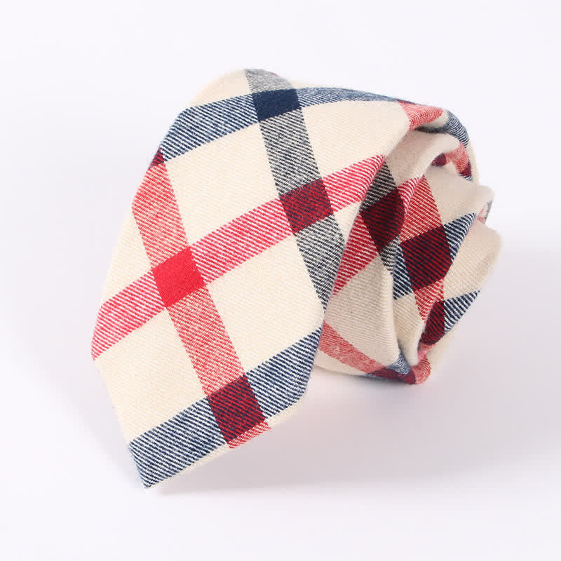 Corbata ajustada de algodón con estampado de cuadros y rayas frescas para hombre