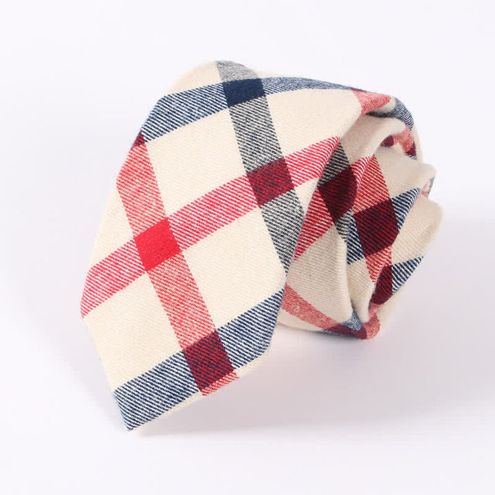 Corbata ajustada de algodón con estampado de cuadros y rayas frescas para hombre